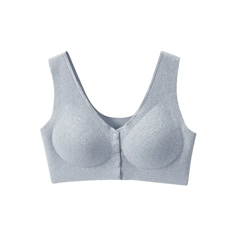 Powder Rhyme Professional Maintenance Underwear for Middle-aged and Elderly Mothers Camellia Oil Traceless Steel Ring Lightweight Front Open Buckle Bra