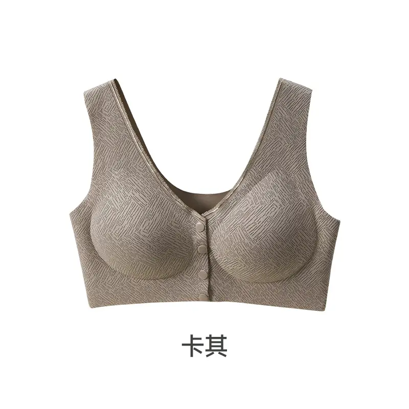 Powder Rhyme Professional Maintenance Underwear for Middle-aged and Elderly Mothers Camellia Oil Traceless Steel Ring Lightweight Front Open Buckle Bra