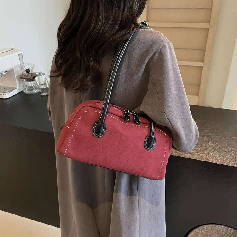 Women's Brown Suede Shoulder Bag with Long Handle - Image 6
