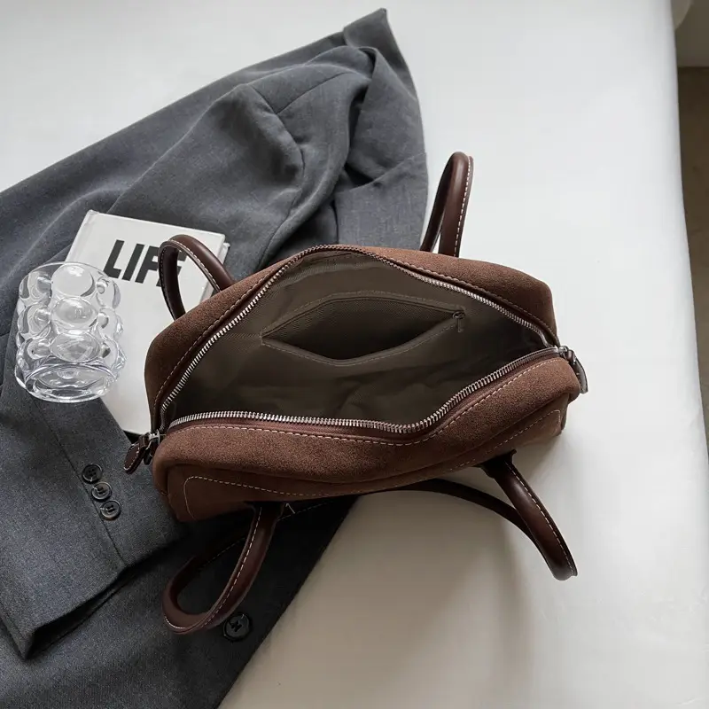 Women's Brown Suede Shoulder Bag with Long Handle - Image 8