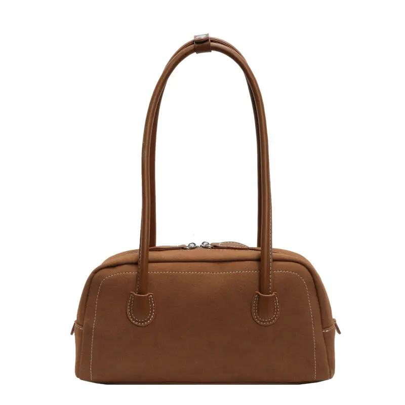 Women's Brown Suede Shoulder Bag with Long Handle - Image 2