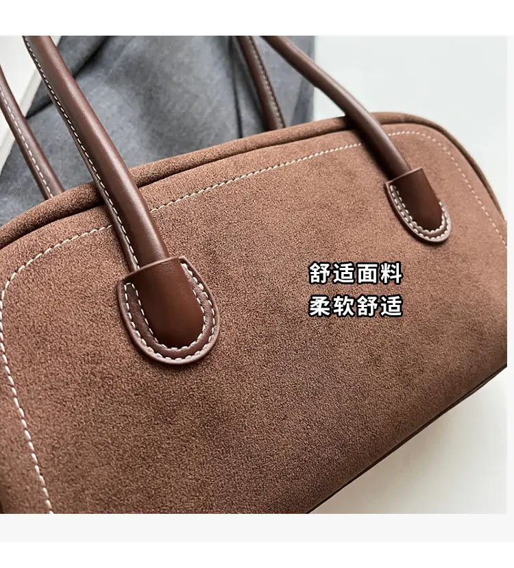 Women's Brown Suede Shoulder Bag with Long Handle — feature 13