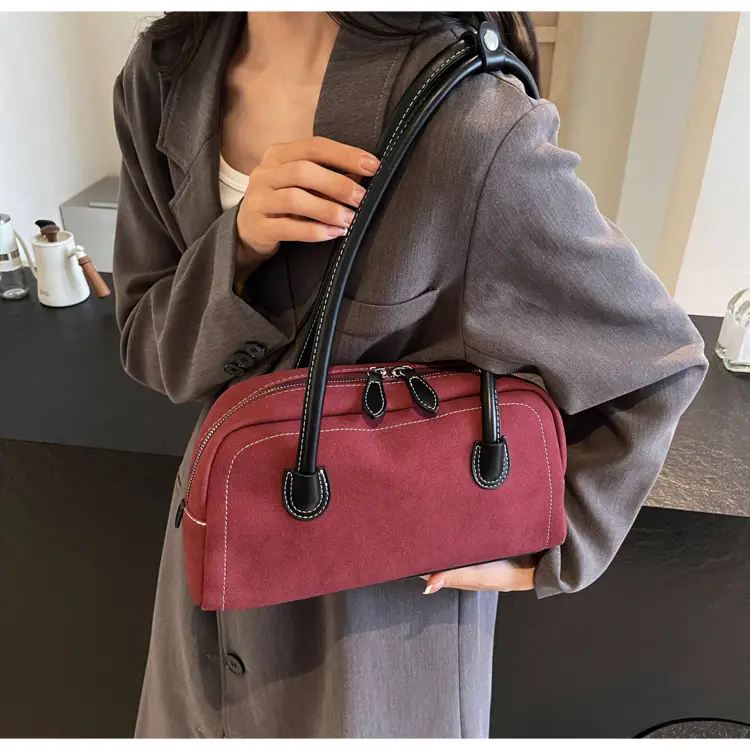 Women's Brown Suede Shoulder Bag with Long Handle — feature 16