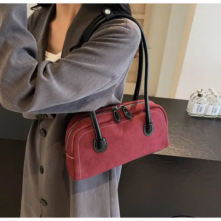 Women's Brown Suede Shoulder Bag with Long Handle — feature 17