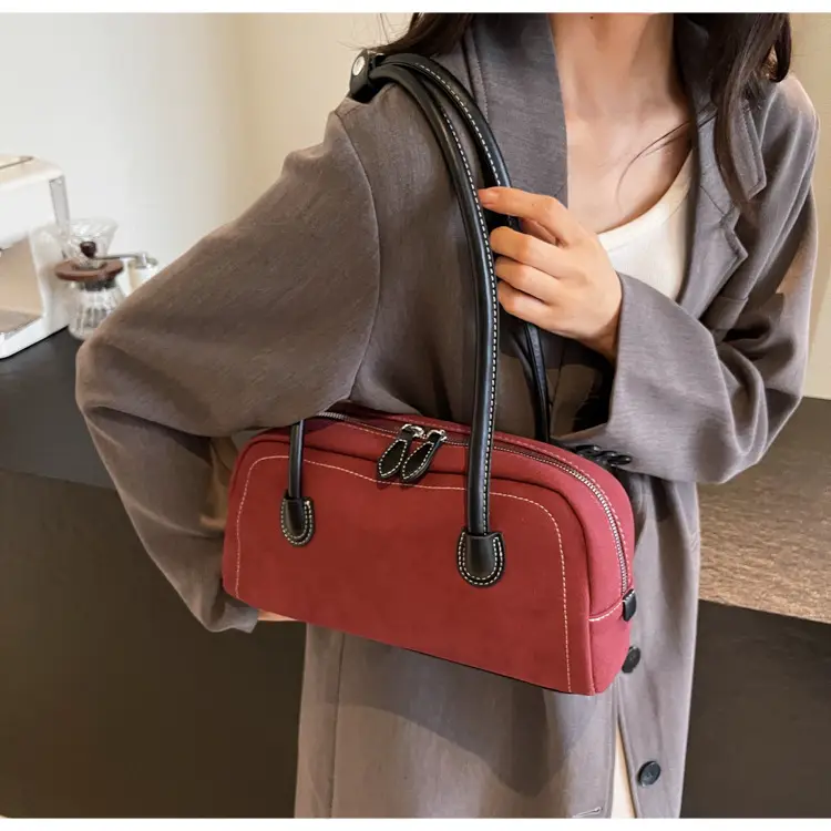 Women's Brown Suede Shoulder Bag with Long Handle — feature 18