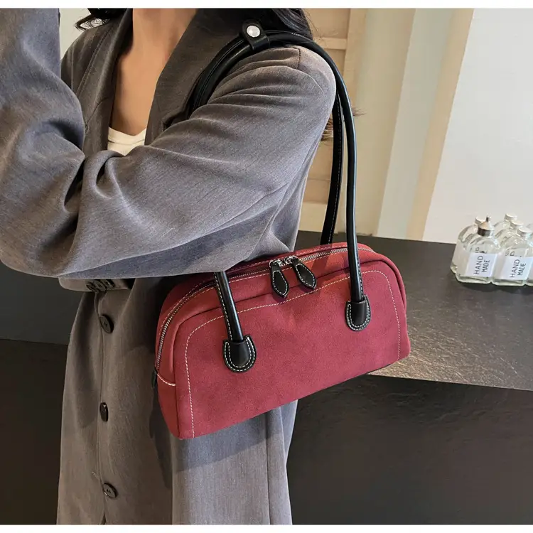 Women's Brown Suede Shoulder Bag with Long Handle — feature 19