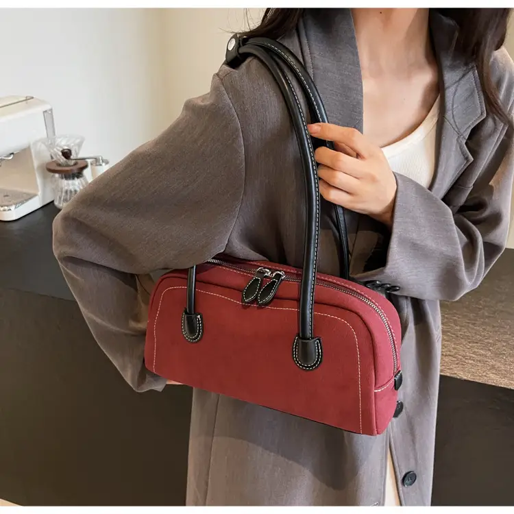 Women's Brown Suede Shoulder Bag with Long Handle — feature 20