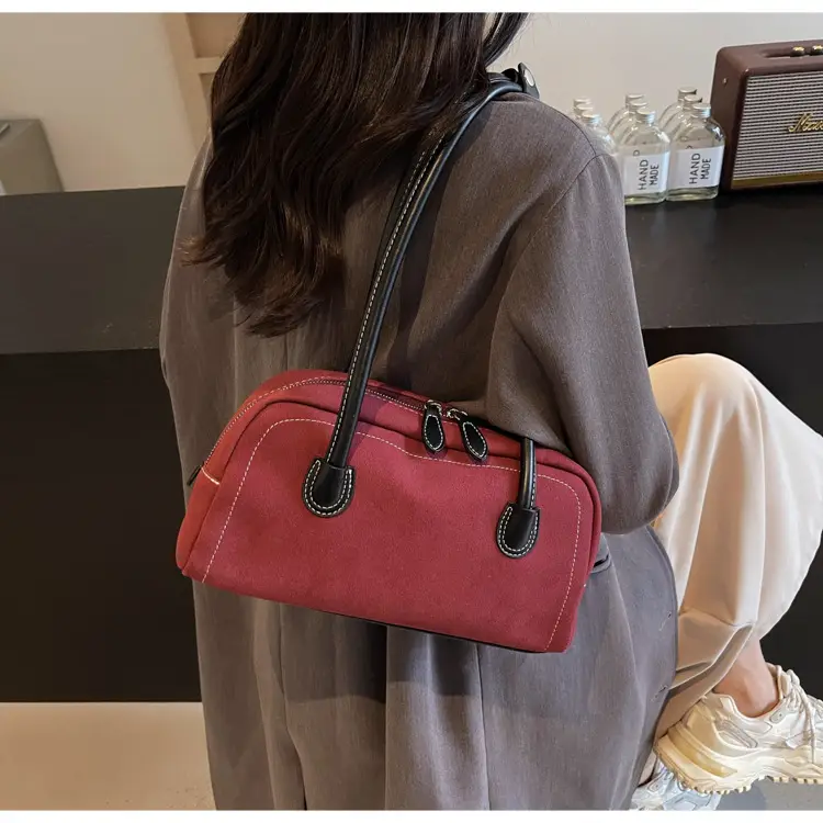 Women's Brown Suede Shoulder Bag with Long Handle — feature 21