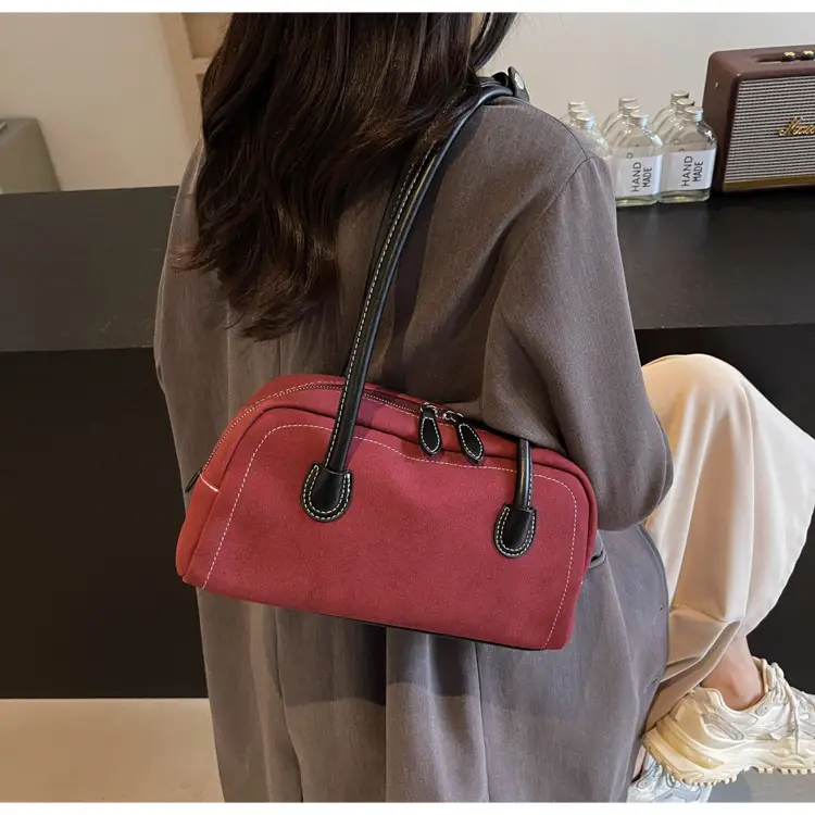 Women's Brown Suede Shoulder Bag with Long Handle — feature 22