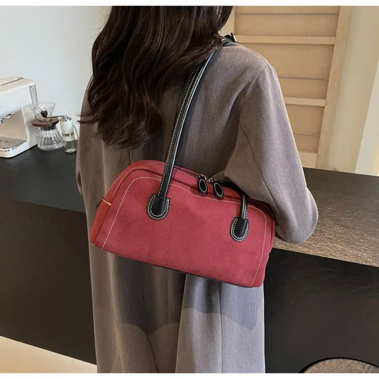 Women's Brown Suede Shoulder Bag with Long Handle — feature 23