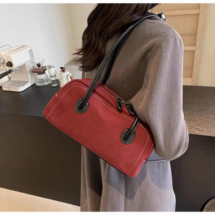 Women's Brown Suede Shoulder Bag with Long Handle — feature 24