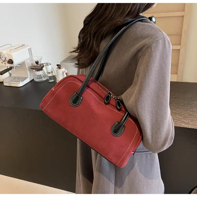 Women's Brown Suede Shoulder Bag with Long Handle — feature 25