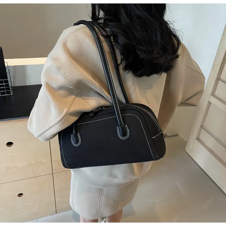 Women's Brown Suede Shoulder Bag with Long Handle — feature 40