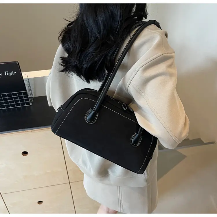 Women's Brown Suede Shoulder Bag with Long Handle — feature 42