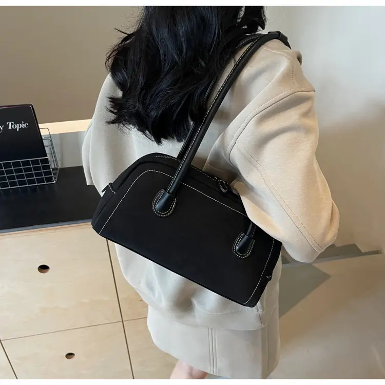 Women's Brown Suede Shoulder Bag with Long Handle — feature 43