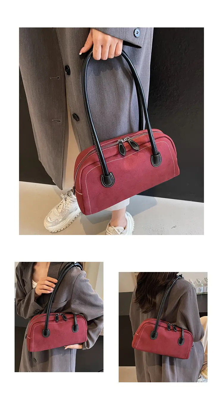 Women's Brown Suede Shoulder Bag with Long Handle — feature 46