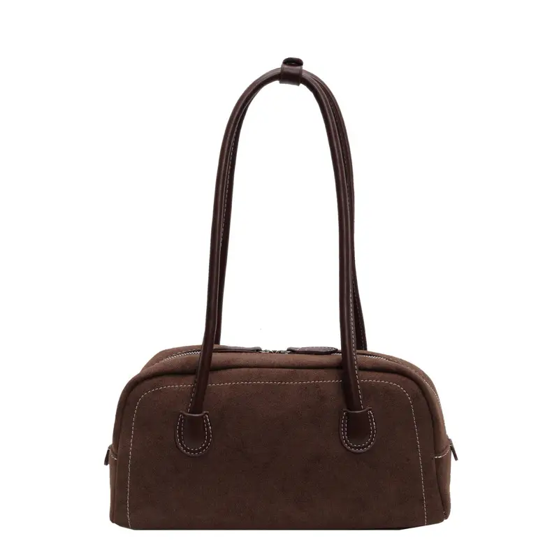 Women's Brown Suede Shoulder Bag with Long Handle - Image 4