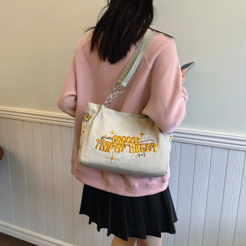 Women Canvas Bag Autumn 2024 Textured Blue Single Shoulder - Image 5