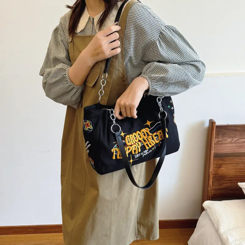 Women Canvas Bag Autumn 2024 Textured Blue Single Shoulder - Image 6