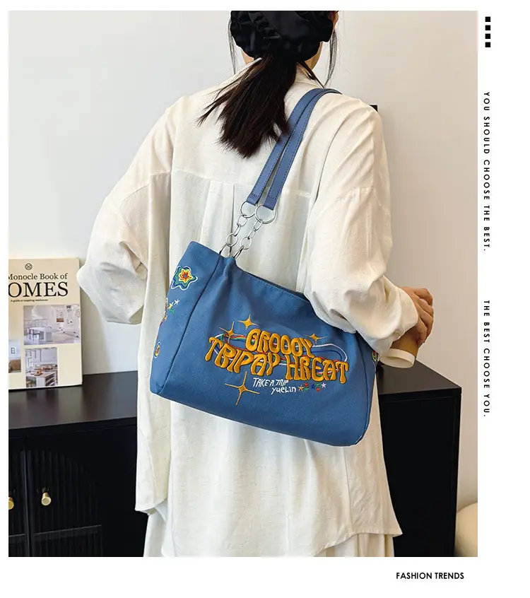 Women Canvas Bag Autumn 2024 Textured Blue Single Shoulder — feature 1