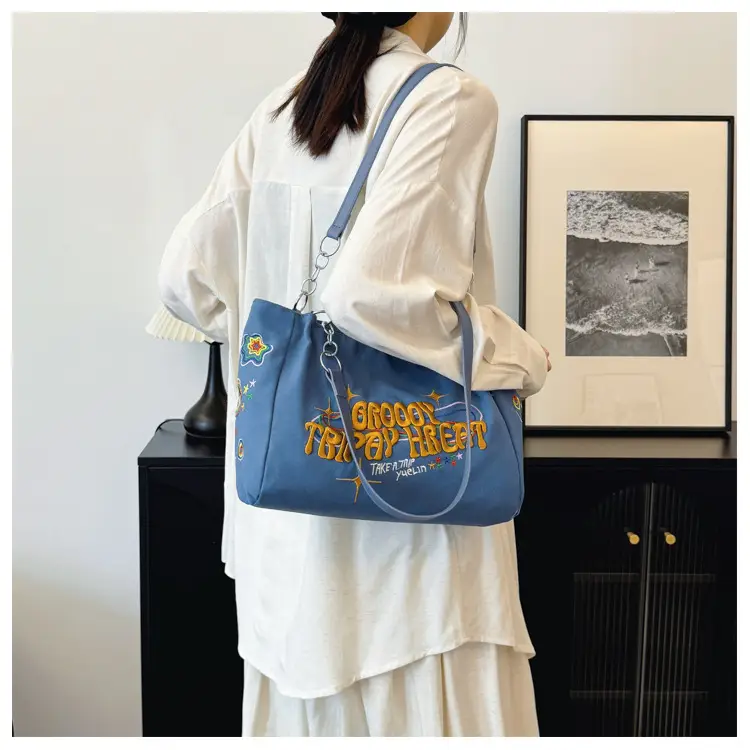 Women Canvas Bag Autumn 2024 Textured Blue Single Shoulder — feature 17