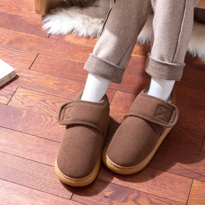 Men's Cotton Slippers for Autumn and Winter, Indoor Home Use, Fleece-Lined, Warm, Non-Slip, Thick-Soled Cotton Shoes, 2026 New Model, Suitable for Outdoor Wear, for Middle-Aged and Elderly