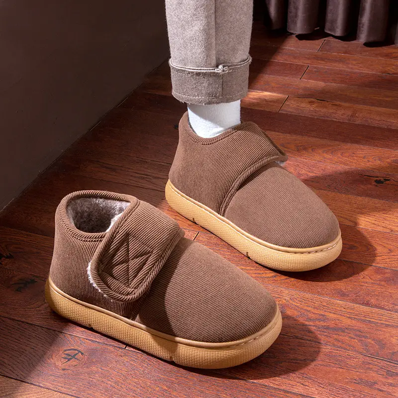 Men's Cotton Slippers for Autumn and Winter, Indoor Home Use, Fleece-Lined, Warm, Non-Slip, Thick-Soled Cotton Shoes, 2026 New Model, Suitable for Outdoor Wear, for Middle-Aged and Elderly