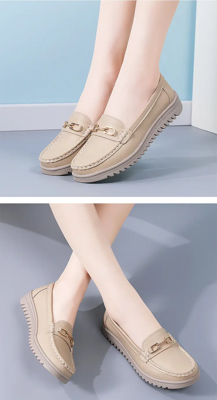 Bean Shoes Women's 2024 Spring New Soft-soled Casual Single-layer Shoes All-match Korean-style Bean Shoes Lazy Wedge Shoes for Moms — feature 18