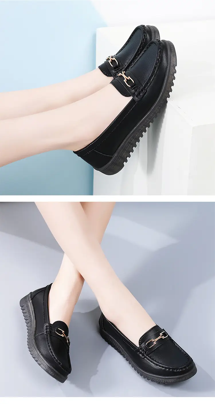 Bean Shoes Women's 2024 Spring New Soft-soled Casual Single-layer Shoes All-match Korean-style Bean Shoes Lazy Wedge Shoes for Moms — feature 22