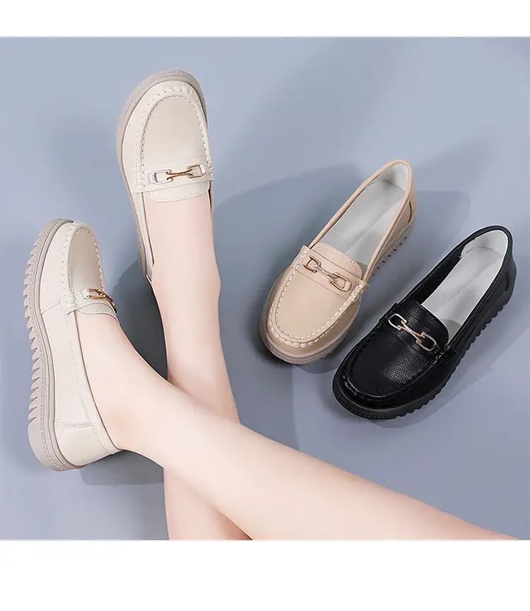 Bean Shoes Women's 2024 Spring New Soft-soled Casual Single-layer Shoes All-match Korean-style Bean Shoes Lazy Wedge Shoes for Moms — feature 5