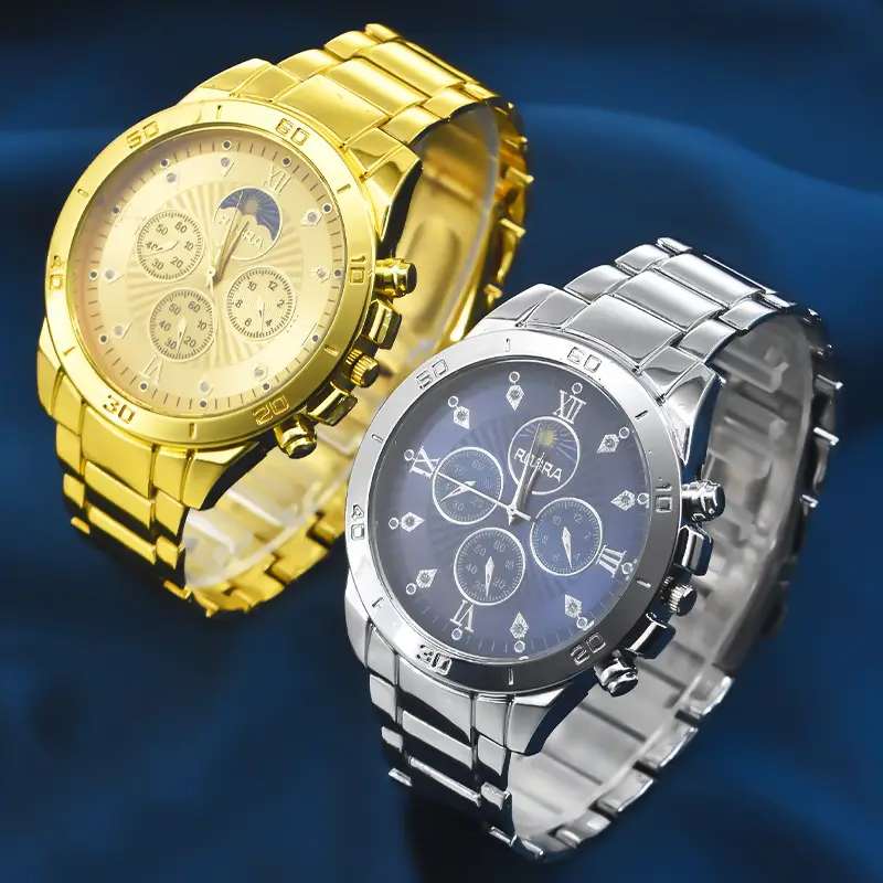 Gold Cross-Eye Men's Chronograph Watch with Steel Band - Image 10