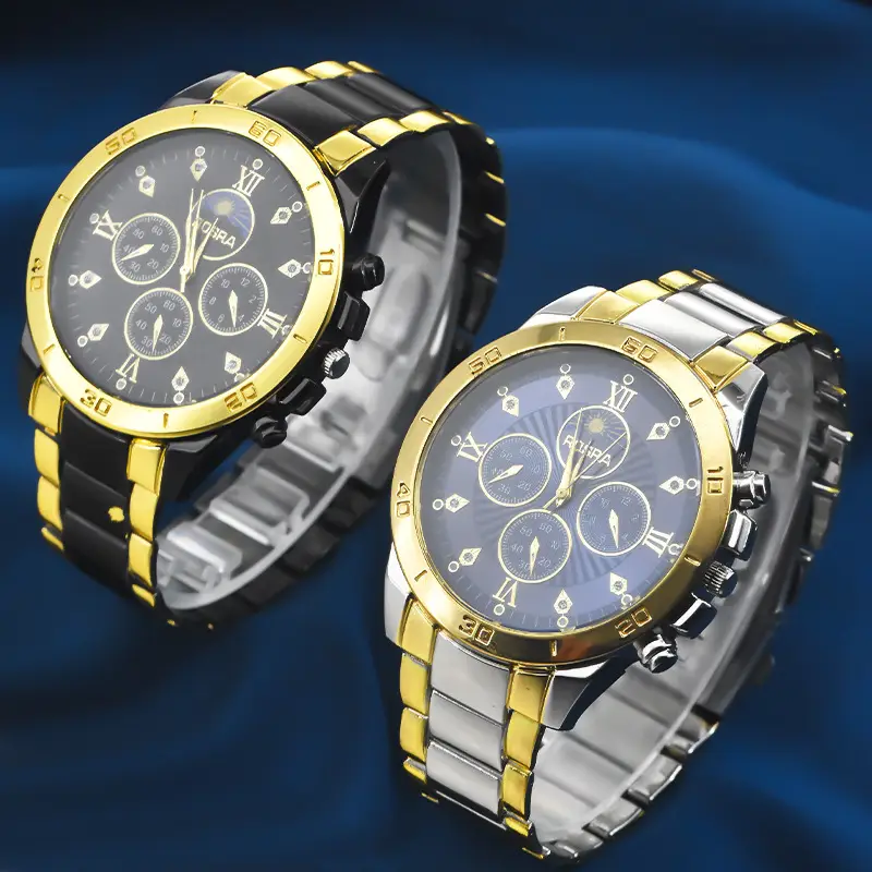 Gold Cross-Eye Men's Chronograph Watch with Steel Band — feature 10