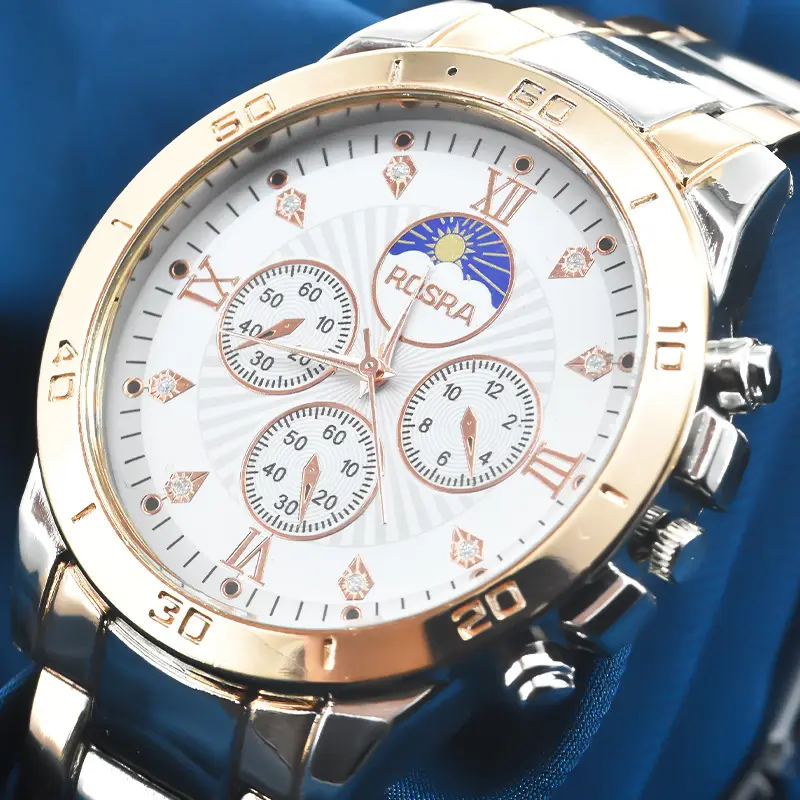 Gold Cross-Eye Men's Chronograph Watch with Steel Band — feature 12