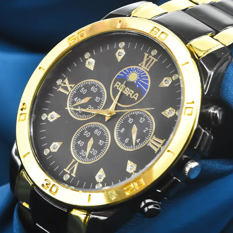Gold Cross-Eye Men's Chronograph Watch with Steel Band — feature 13