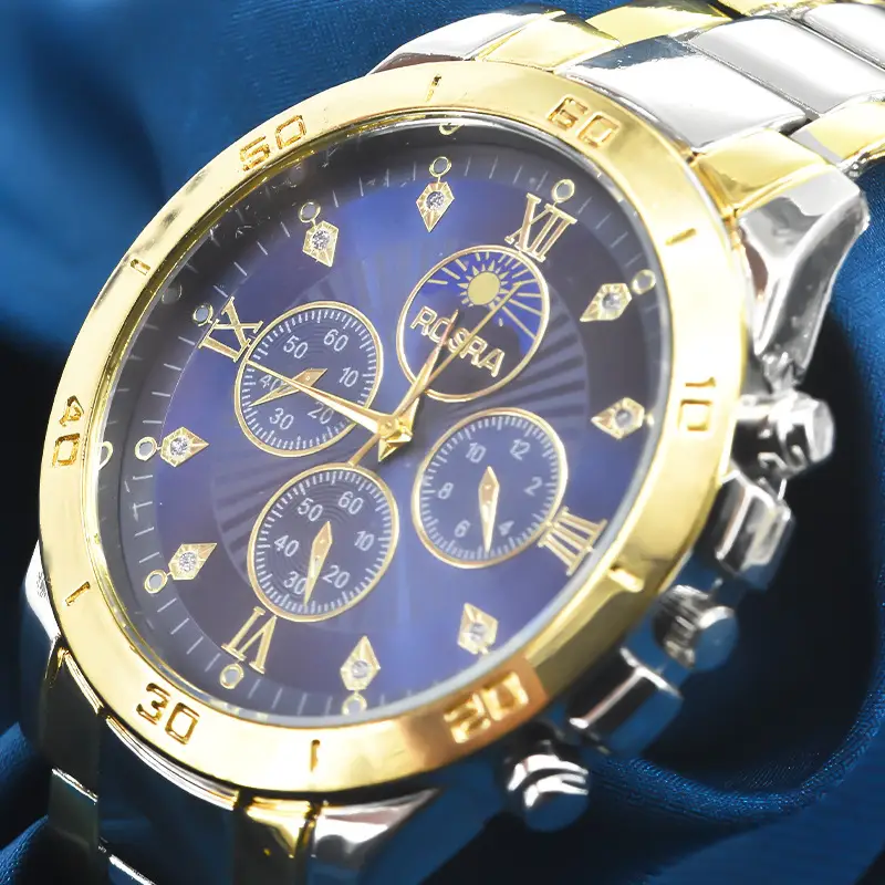 Gold Cross-Eye Men's Chronograph Watch with Steel Band — feature 15