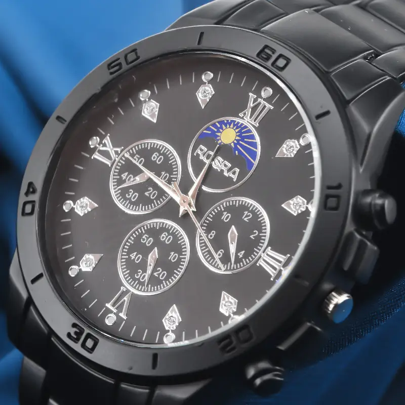 Gold Cross-Eye Men's Chronograph Watch with Steel Band — feature 16