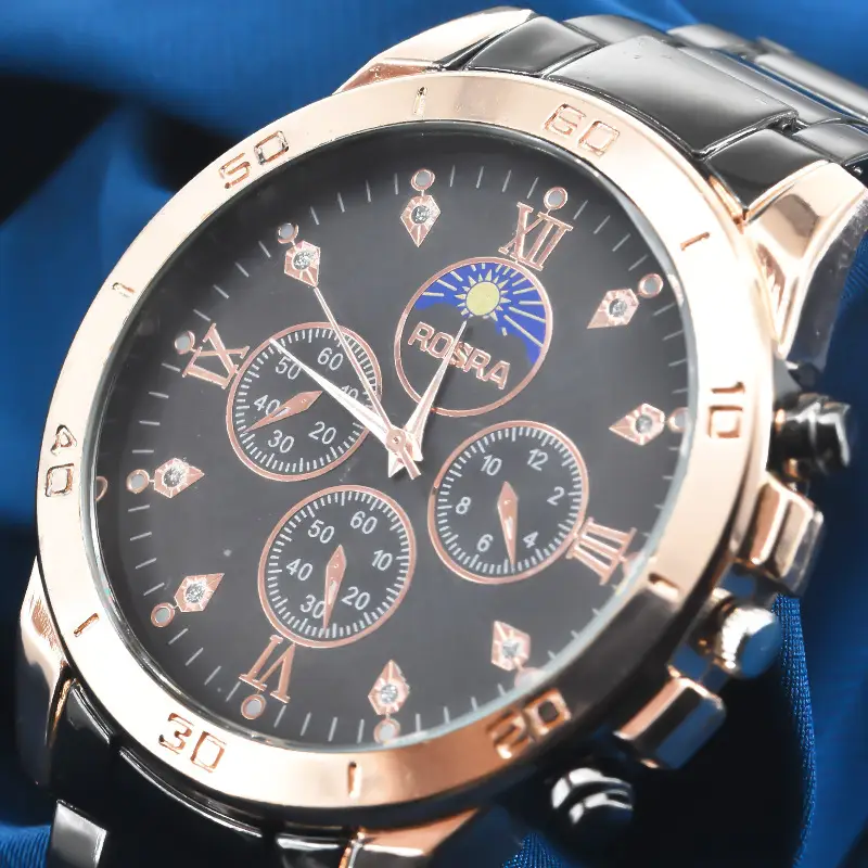 Gold Cross-Eye Men's Chronograph Watch with Steel Band — feature 17
