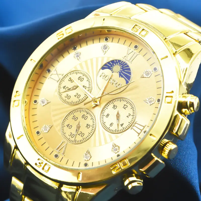 Gold Cross-Eye Men's Chronograph Watch with Steel Band — feature 18