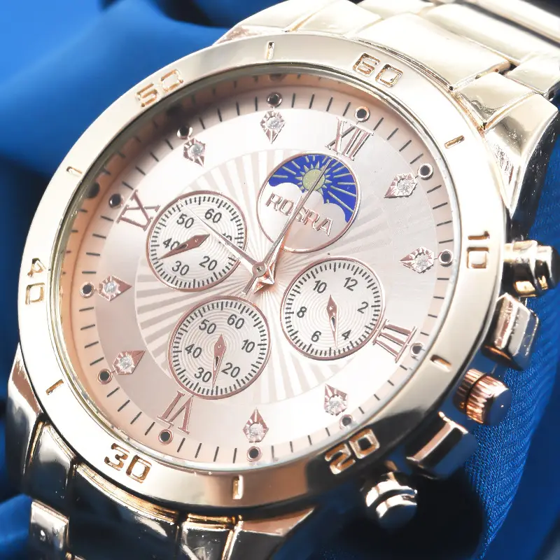 Gold Cross-Eye Men's Chronograph Watch with Steel Band — feature 19