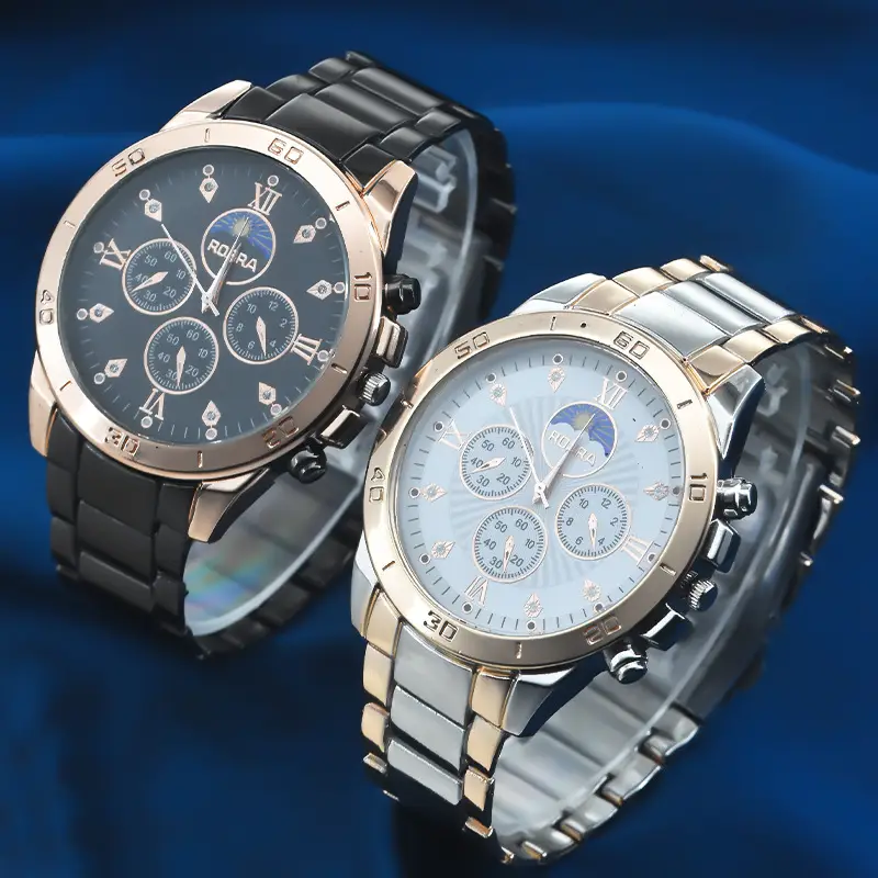 Gold Cross-Eye Men's Chronograph Watch with Steel Band — feature 9