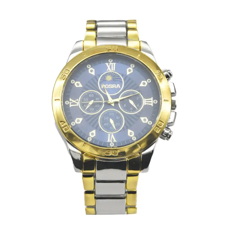 Gold Cross-Eye Men's Chronograph Watch with Steel Band - Image 4