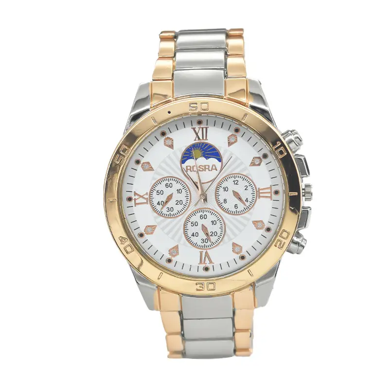 Gold Cross-Eye Men's Chronograph Watch with Steel Band - Image 6