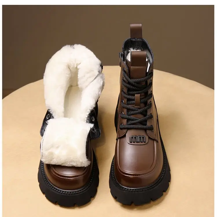 Women's Fleece Lined Snow Boots Brown Thick Bottom - Image 4