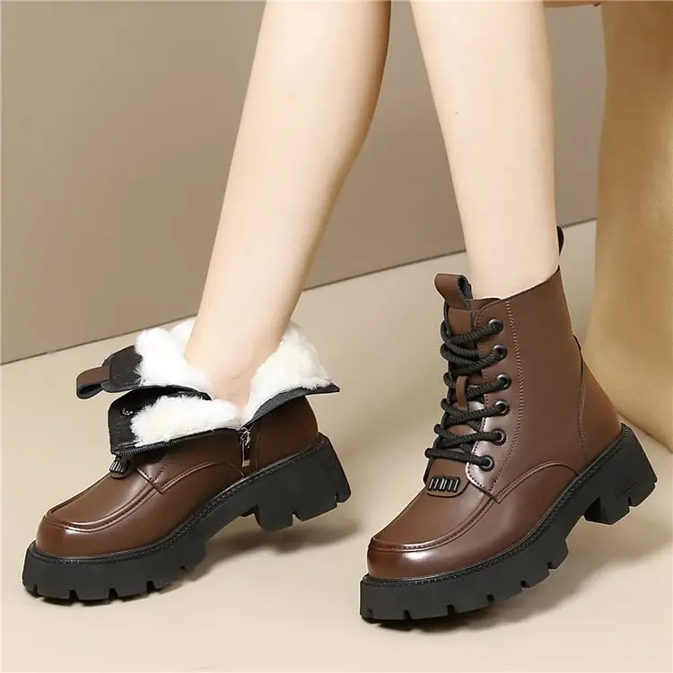 Women's Fleece Lined Snow Boots Brown Thick Bottom - Image 6