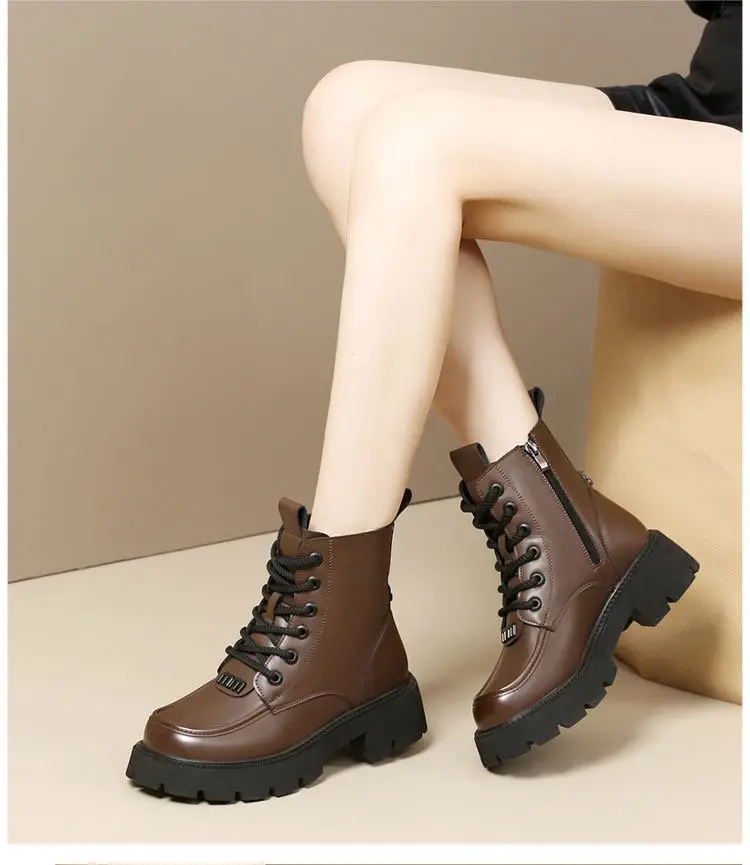 Women's Fleece Lined Snow Boots Brown Thick Bottom — feature 3