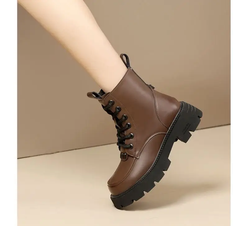 Women's Fleece Lined Snow Boots Brown Thick Bottom — feature 4