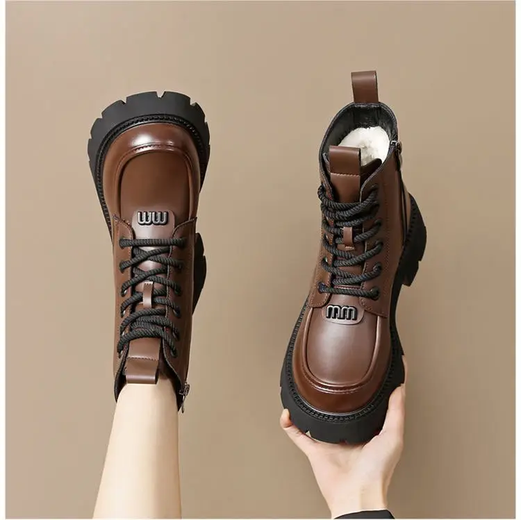 Women's Fleece Lined Snow Boots Brown Thick Bottom — feature 6