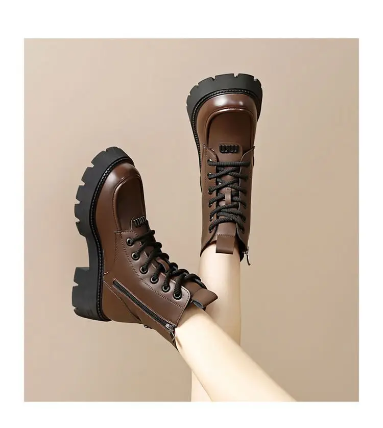 Women's Fleece Lined Snow Boots Brown Thick Bottom — feature 7