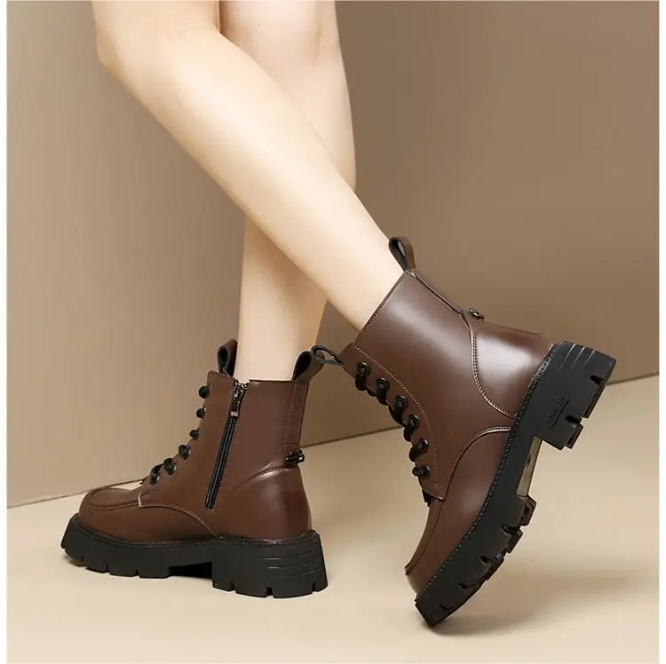 Women's Fleece Lined Snow Boots Brown Thick Bottom — feature 8