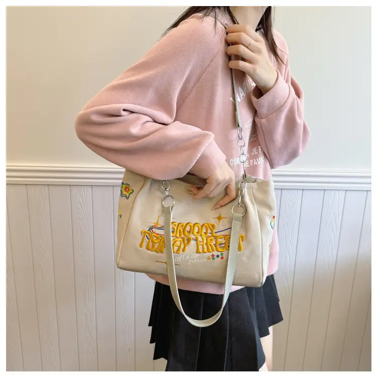 Black Graphic Canvas Shoulder Bag for Women 2024 - Image 7
